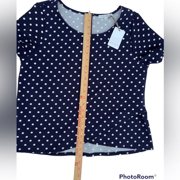 NWT Green Envelope Navy Blue Polka Dot Top size Large New with tag - Picture 4 of 9